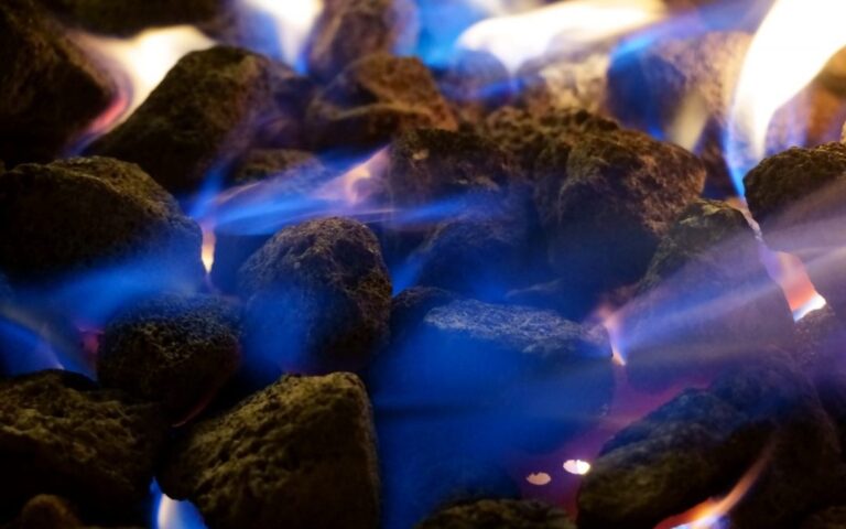 Propane gas fire on lava stones